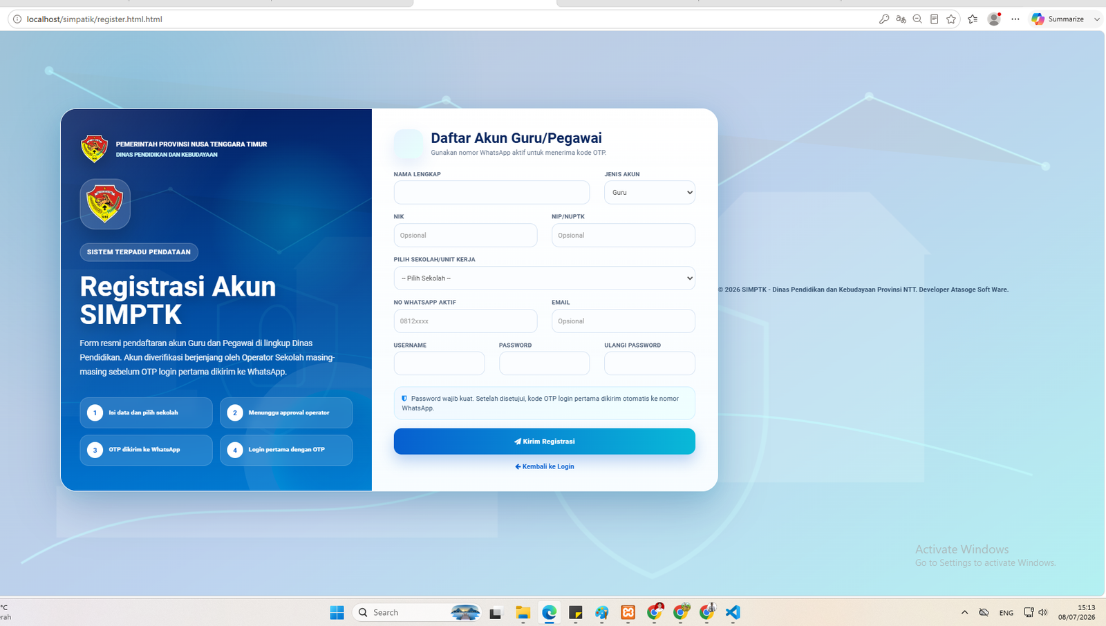Form registrasi akun SIMPTK